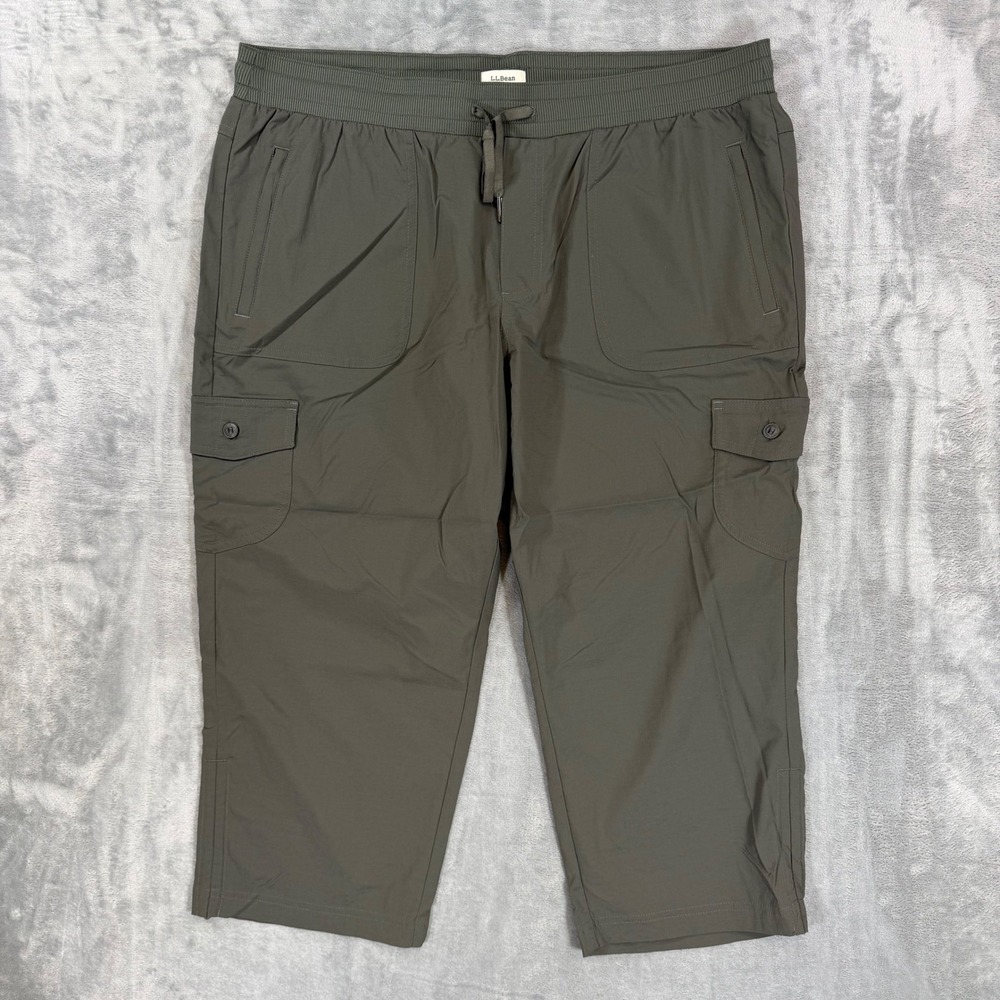 New LL Bean Vista Camp Crop Pants Womens Size XL Dark Taupe Cargo Hiking UPF 50+
